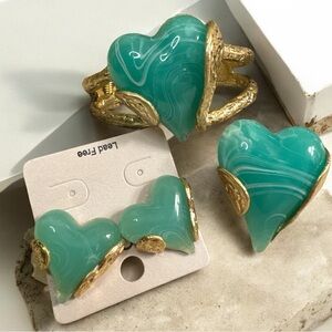 Green Heart Jewelry Set of 3 with Gold Accents